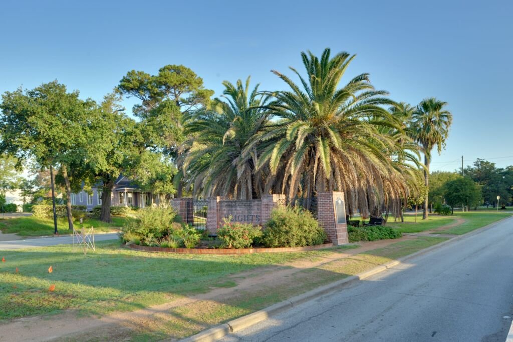 The tree-lined esplanade along Heights Boulevard in Houston