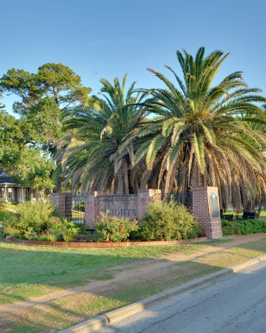 The tree-lined esplanade along Heights Boulevard in Houston